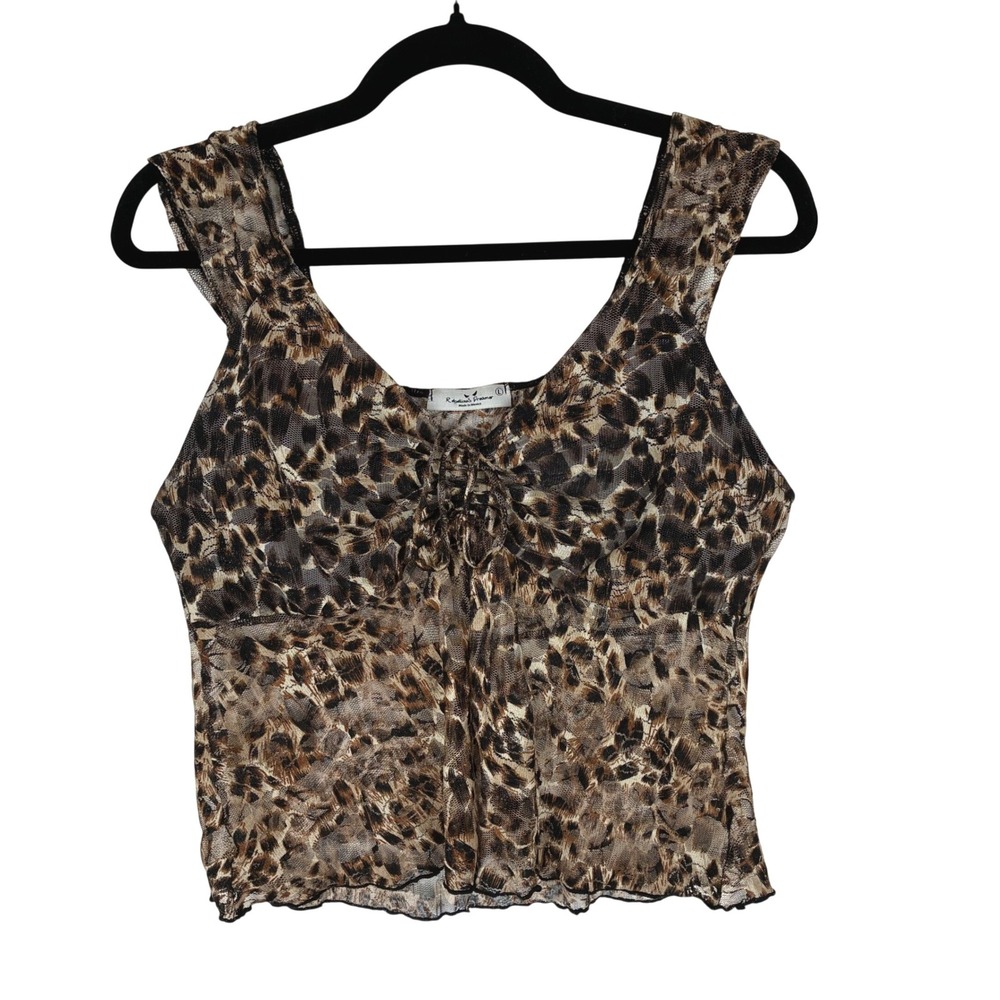 Y2K 90s Top Sz L Babydoll Whimsigoth Fairy Grunge Mesh Sheer Leopard Animal Boho